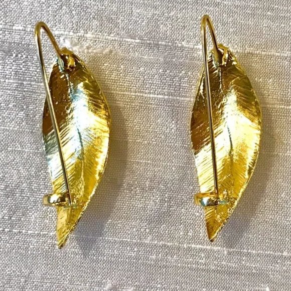 Golden Metal Leaf Statement Earrings - Picture 4 of 6